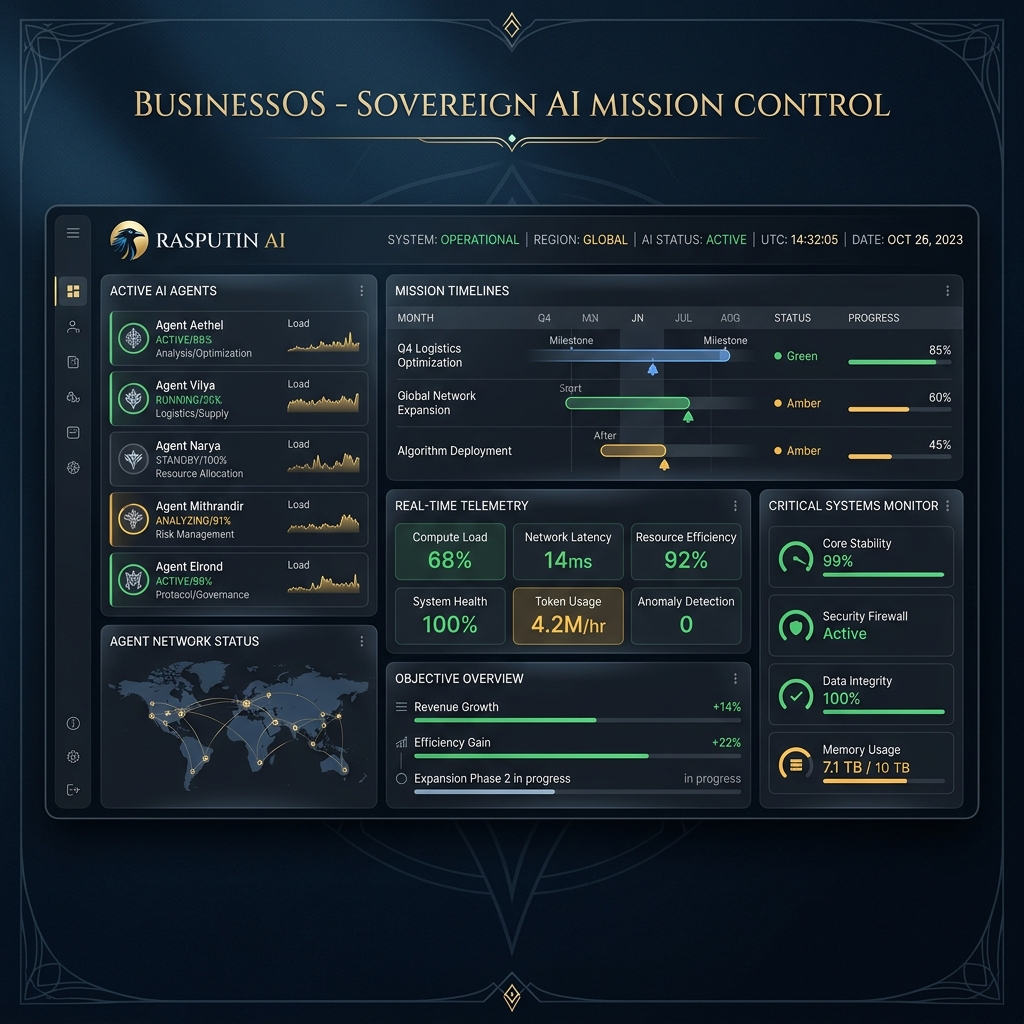 Rasputin AI Mission Control Room — Overview Dashboard