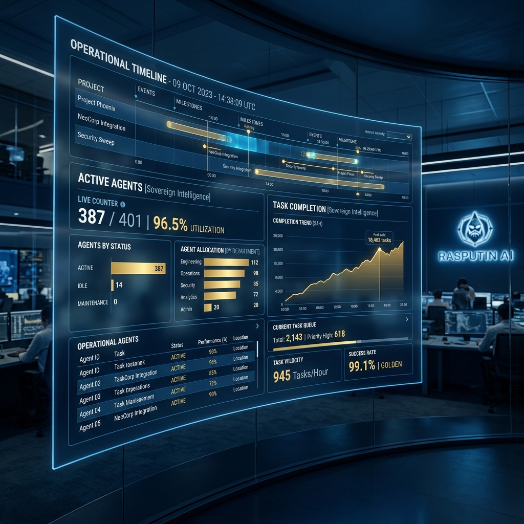 Rasputin AI Mission Control Room — Agent Status Panel